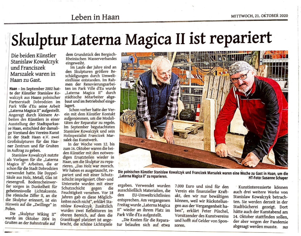 Skulptur Laterna Magica II ist repariert